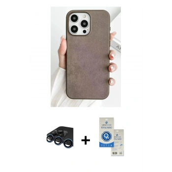 MARSİLYAN™- iPhone 15 Pro Kılıf Pusula Modern - Şeffaf Royal Nano Ekran Koruyucu + Raze Metal Kamera Lens - LT