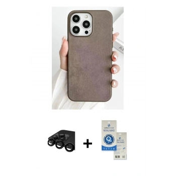 MARSİLYAN™- iPhone 15 Pro Kılıf Pusula Modern - Şeffaf Royal Nano Ekran Koruyucu + Raze Metal Kamera Lens - SH