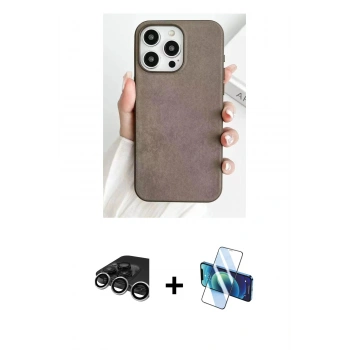 MARSİLYAN™- iPhone 15 Pro Kılıf Pusula Modern - Siyah 3D Antistatik Seramik Nano Ekran Koruyucu + Raze Metal Kamera Lens - GS