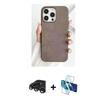 MARSİLYAN™- iPhone 15 Pro Kılıf Pusula Modern - Siyah 3D Antistatik Seramik Nano Ekran Koruyucu + Raze Metal Kamera Lens - TMGI