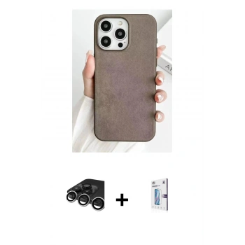 MARSİLYAN™- iPhone 15 Pro Kılıf Pusula Modern - Siyah Bilvis 0.18mm Plus Cam Ekran Koruyucu + Raze Metal Kamera Lens - GS
