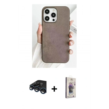 MARSİLYAN™- iPhone 15 Pro Kılıf Pusula Modern - Siyah Bilvis 3D Cam Ekran Koruyucu + Raze Metal Kamera Lens - LT