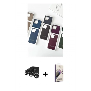 MARSİLYAN™- iPhone 15 Pro Kılıf Pusula Modern - Siyah Bilvis 3D Mat Cam Ekran Koruyucu + Raze Metal Kamera Lens - GS