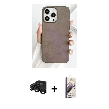 MARSİLYAN™- iPhone 15 Pro Kılıf Pusula Modern - Siyah Bilvis 3D Mat Cam Ekran Koruyucu + Raze Metal Kamera Lens - SH
