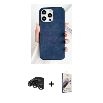 MARSİLYAN™- iPhone 15 Pro Kılıf Pusula Modern - Siyah Bilvis 3D Mat Cam Ekran Koruyucu + Raze Metal Kamera Lens - TMGI