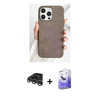 MARSİLYAN™- iPhone 15 Pro Kılıf Pusula Modern - Siyah Bilvis 5in1 5D Magic Hayalet Cam Ekran Koruyucu + Raze Metal Kamera Lens - GS