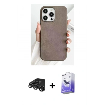 MARSİLYAN™- iPhone 15 Pro Kılıf Pusula Modern - Siyah Bilvis 5in1 5D Magic Hayalet Cam Ekran Koruyucu + Raze Metal Kamera Lens - TMGI