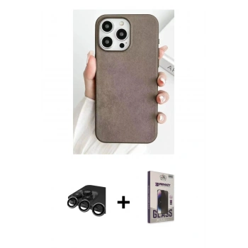MARSİLYAN™- iPhone 15 Pro Kılıf Pusula Modern - Siyah Bilvis Hayalet Cam Ekran Koruyucu + Raze Metal Kamera Lens - TMGI