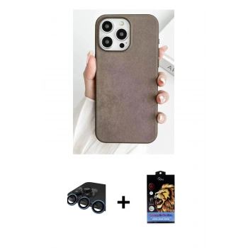 MARSİLYAN™- iPhone 15 Pro Kılıf Pusula Modern - Siyah Buffer Hayalet Cam Ekran Koruyucu + Raze Metal Kamera Lens - LT