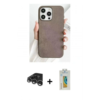 MARSİLYAN™- iPhone 15 Pro Kılıf Pusula Modern - Siyah Polymer Nano Ekran Koruyucu + Raze Metal Kamera Lens - GS