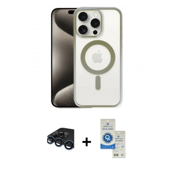 MARSİLYAN™- iPhone 15 Pro Kılıf Siluet Çizgi Serisi - Şeffaf Royal Nano Ekran Koruyucu + Raze Metal Kamera Lens - LT