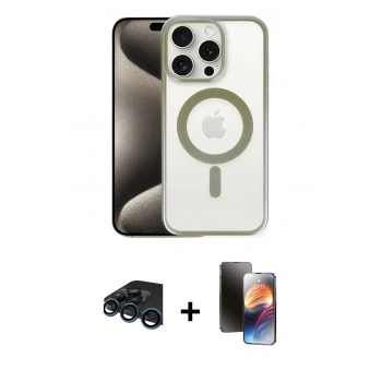 MARSİLYAN™- iPhone 15 Pro Kılıf Siluet Çizgi Serisi - Siyah 3D Antistatik Mat Seramik Nano Ekran Koruyucu + Raze Metal Kamera Lens - LT