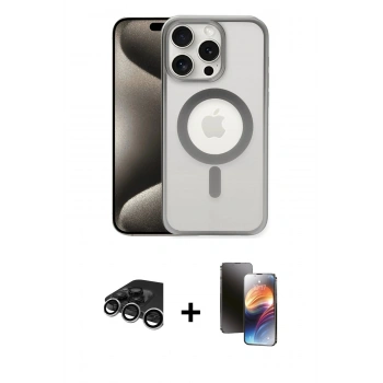 MARSİLYAN™- iPhone 15 Pro Kılıf Siluet Çizgi Serisi - Siyah 3D Antistatik Mat Seramik Nano Ekran Koruyucu + Raze Metal Kamera Lens - GS