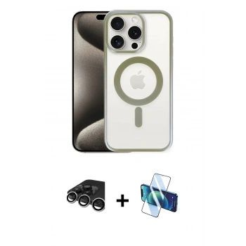 MARSİLYAN™- iPhone 15 Pro Kılıf Siluet Çizgi Serisi - Siyah 3D Antistatik Seramik Nano Ekran Koruyucu + Raze Metal Kamera Lens - GS