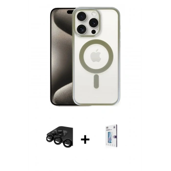 MARSİLYAN™- iPhone 15 Pro Kılıf Siluet Çizgi Serisi - Siyah Bilvis 0.18mm Plus Cam Ekran Koruyucu + Raze Metal Kamera Lens - SH