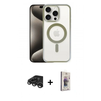 MARSİLYAN™- iPhone 15 Pro Kılıf Siluet Çizgi Serisi - Siyah Bilvis 3D Cam Ekran Koruyucu + Raze Metal Kamera Lens - TMGI