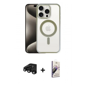 MARSİLYAN™- iPhone 15 Pro Kılıf Siluet Çizgi Serisi - Siyah Bilvis 3D Mat Cam Ekran Koruyucu + Raze Metal Kamera Lens - SH