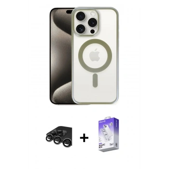 MARSİLYAN™- iPhone 15 Pro Kılıf Siluet Çizgi Serisi - Siyah Bilvis 5in1 3D Magic Cam Ekran Koruyucu + Raze Metal Kamera Lens - TMGI