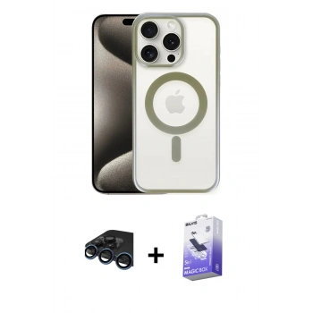 MARSİLYAN™- iPhone 15 Pro Kılıf Siluet Çizgi Serisi - Siyah Bilvis 5in1 5D Magic Hayalet Cam Ekran Koruyucu + Raze Metal Kamera Lens - LT