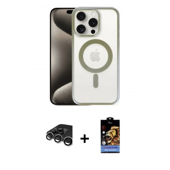 MARSİLYAN™- iPhone 15 Pro Kılıf Siluet Çizgi Serisi - Siyah Buffer Hayalet Cam Ekran Koruyucu + Raze Metal Kamera Lens - GS