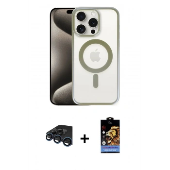 MARSİLYAN™- iPhone 15 Pro Kılıf Siluet Çizgi Serisi - Siyah Buffer Hayalet Cam Ekran Koruyucu + Raze Metal Kamera Lens - LT
