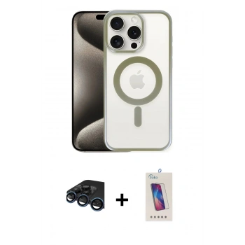 MARSİLYAN™- iPhone 15 Pro Kılıf Siluet Çizgi Serisi - Siyah Joko 5D Cam + Raze Metal Kamera Lens - LT