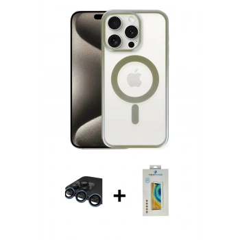 MARSİLYAN™- iPhone 15 Pro Kılıf Siluet Çizgi Serisi - Siyah Polymer Nano Ekran Koruyucu + Raze Metal Kamera Lens - LT