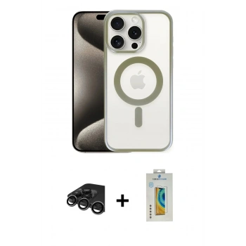 MARSİLYAN™- iPhone 15 Pro Kılıf Siluet Çizgi Serisi - Siyah Polymer Nano Ekran Koruyucu + Raze Metal Kamera Lens - TMGI