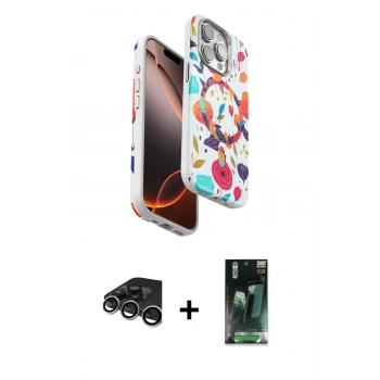 MARSİLYAN™- iPhone 15 Pro Kılıf Siluet Doku - Şeffaf 360 Full Body Arka Koruyucu + Raze Metal Kamera Lens - GS