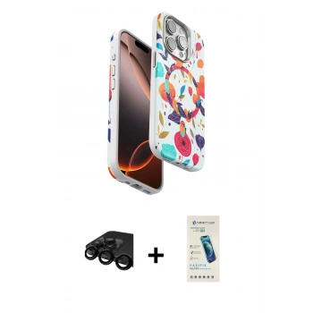 MARSİLYAN™- iPhone 15 Pro Kılıf Siluet Doku - Şeffaf Pasifik Cam Ekran Koruyucu + Raze Metal Kamera Lens - SH