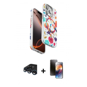 MARSİLYAN™- iPhone 15 Pro Kılıf Siluet Doku - Siyah 3D Antistatik Mat Seramik Nano Ekran Koruyucu + Raze Metal Kamera Lens - LT