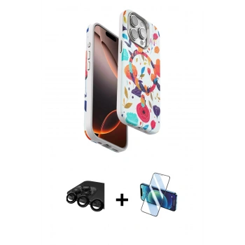 MARSİLYAN™- iPhone 15 Pro Kılıf Siluet Doku - Siyah 3D Antistatik Seramik Nano Ekran Koruyucu + Raze Metal Kamera Lens - SH