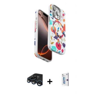MARSİLYAN™- iPhone 15 Pro Kılıf Siluet Doku - Siyah Bilvis 0.18mm Plus Cam Ekran Koruyucu + Raze Metal Kamera Lens - LT