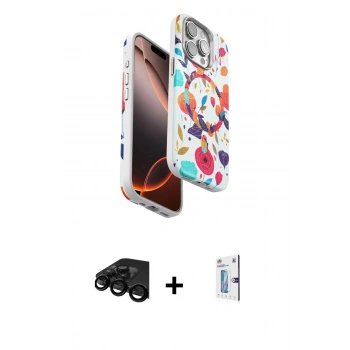MARSİLYAN™- iPhone 15 Pro Kılıf Siluet Doku - Siyah Bilvis 0.18mm Plus Cam Ekran Koruyucu + Raze Metal Kamera Lens - SH