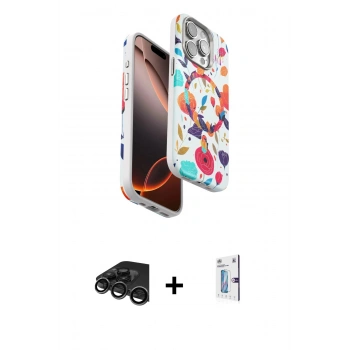 MARSİLYAN™- iPhone 15 Pro Kılıf Siluet Doku - Siyah Bilvis 0.18mm Plus Cam Ekran Koruyucu + Raze Metal Kamera Lens - TMGI