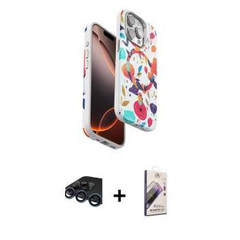 MARSİLYAN™- iPhone 15 Pro Kılıf Siluet Doku - Siyah Bilvis 3D Mat Cam Ekran Koruyucu + Raze Metal Kamera Lens - LT