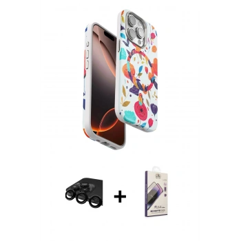 MARSİLYAN™- iPhone 15 Pro Kılıf Siluet Doku - Siyah Bilvis 3D Mat Cam Ekran Koruyucu + Raze Metal Kamera Lens - SH