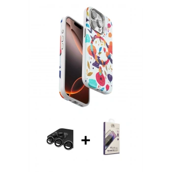 MARSİLYAN™- iPhone 15 Pro Kılıf Siluet Doku - Siyah Bilvis 3D Mat Cam Ekran Koruyucu + Raze Metal Kamera Lens - TMGI