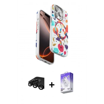 MARSİLYAN™- iPhone 15 Pro Kılıf Siluet Doku - Siyah Bilvis 5in1 3D Magic Cam Ekran Koruyucu + Raze Metal Kamera Lens - SH