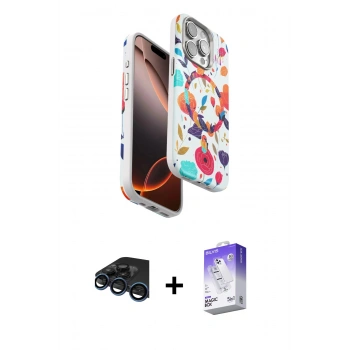 MARSİLYAN™- iPhone 15 Pro Kılıf Siluet Doku - Siyah Bilvis 5in1 3D Magic Cam Ekran Koruyucu + Raze Metal Kamera Lens - LT