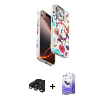 MARSİLYAN™- iPhone 15 Pro Kılıf Siluet Doku - Siyah Bilvis 5in1 5D Magic Hayalet Cam Ekran Koruyucu + Raze Metal Kamera Lens - TMGI