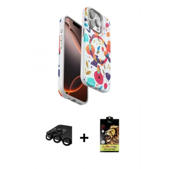 MARSİLYAN™- iPhone 15 Pro Kılıf Siluet Doku - Siyah Buffer Cam Ekran Koruyucu + Raze Metal Kamera Lens - SH