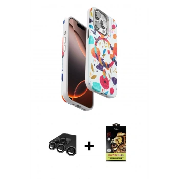 MARSİLYAN™- iPhone 15 Pro Kılıf Siluet Doku - Siyah Buffer Cam Ekran Koruyucu + Raze Metal Kamera Lens - TMGI