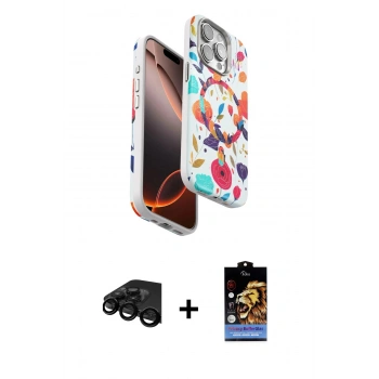 MARSİLYAN™- iPhone 15 Pro Kılıf Siluet Doku - Siyah Buffer Hayalet Cam Ekran Koruyucu + Raze Metal Kamera Lens - SH