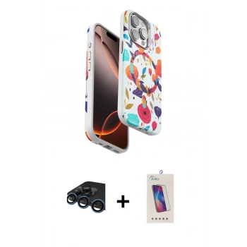 MARSİLYAN™- iPhone 15 Pro Kılıf Siluet Doku - Siyah Joko 5D Cam + Raze Metal Kamera Lens - LT