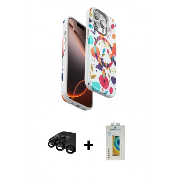 MARSİLYAN™- iPhone 15 Pro Kılıf Siluet Doku - Siyah Polymer Nano Ekran Koruyucu + Raze Metal Kamera Lens - SH