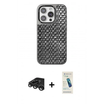 MARSİLYAN™- iPhone 15 Pro Kılıf Siluet Form Serisi - Şeffaf Pasifik Cam Ekran Koruyucu + Raze Metal Kamera Lens - TMGI