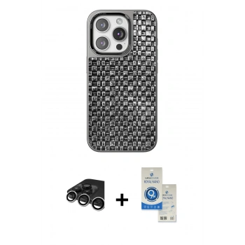 MARSİLYAN™- iPhone 15 Pro Kılıf Siluet Form Serisi - Şeffaf Royal Nano Ekran Koruyucu + Raze Metal Kamera Lens - GS