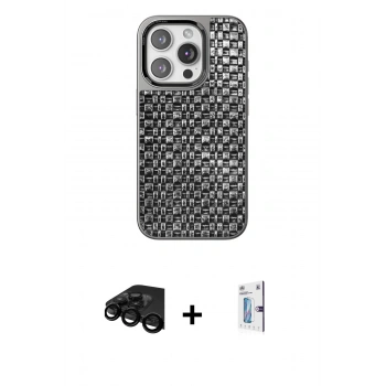 MARSİLYAN™- iPhone 15 Pro Kılıf Siluet Form Serisi - Siyah Bilvis 0.18mm Plus Cam Ekran Koruyucu + Raze Metal Kamera Lens - SH