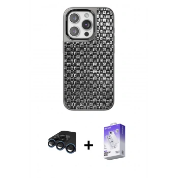MARSİLYAN™- iPhone 15 Pro Kılıf Siluet Form Serisi - Siyah Bilvis 5in1 3D Magic Cam Ekran Koruyucu + Raze Metal Kamera Lens - LT